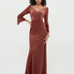 Vestidos máximos de terciopelo con cuello en V y estilo sirena Terracota