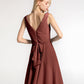 Vestido mini con escote en V y cuerpo plisado con falda circular Terracota Tallas Grandes