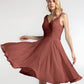 Vestido mini con escote en V y cuerpo plisado con falda circular Terracota Tallas Grandes