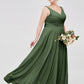 Cassiopeia Escote En V Gasa Largo Vestido Con Arco Verde Oliva Tallas Grandes