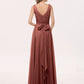 Cassiopeia Escote En V Gasa Largo Vestido Con Arco Terracota