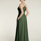 Vestido de chiffon con tirantes finos y escote en V con bolsillos Verde Oliva Tallas Grandes