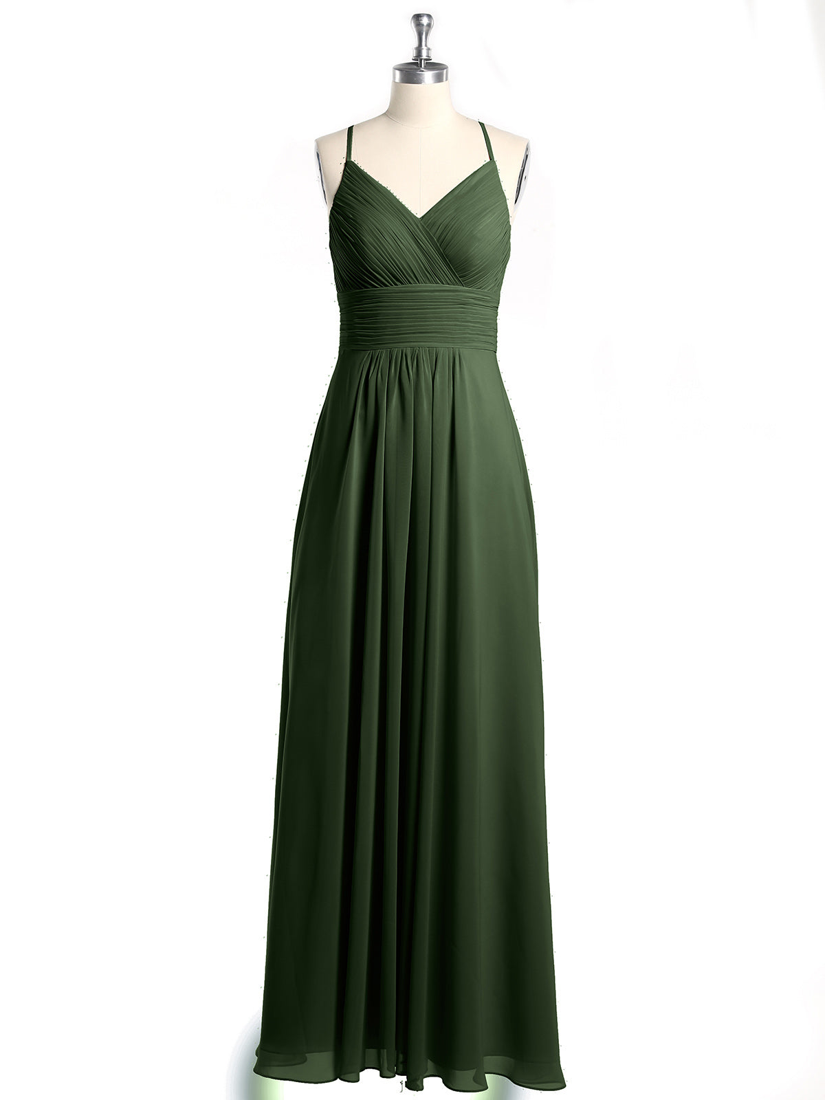 Vestido de chiffon con tirantes finos y escote en V con bolsillos Verde Oliva