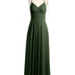 Vestido de chiffon con tirantes finos y escote en V con bolsillos Verde Oliva Tallas Grandes