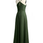 Vestido de chiffon con tirantes finos y escote en V con bolsillos Verde Oliva