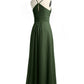 Vestido de chiffon con tirantes finos y escote en V con bolsillos Verde Oliva Tallas Grandes