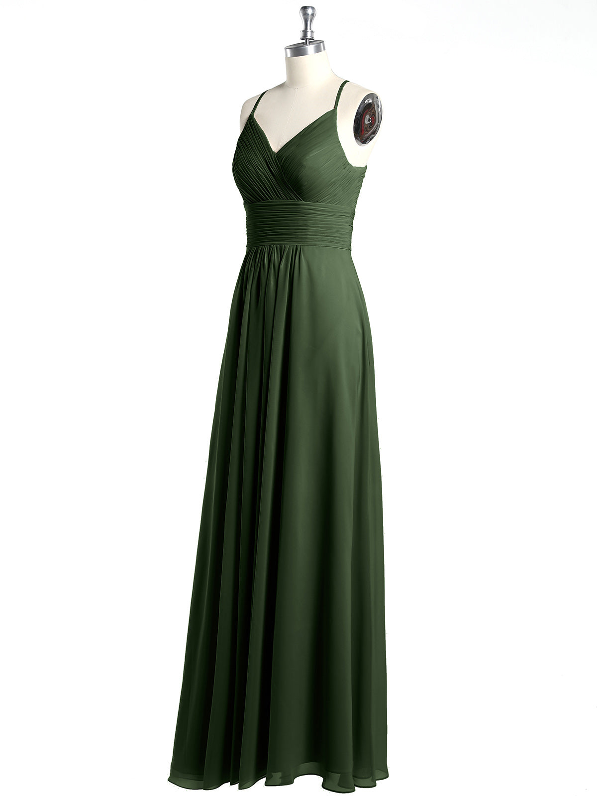 Vestido de chiffon con tirantes finos y escote en V con bolsillos Verde Oliva