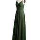 Vestido de chiffon con tirantes finos y escote en V con bolsillos Verde Oliva Tallas Grandes