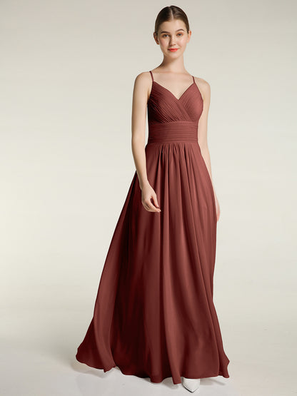 Vestido de chiffon con tirantes finos y escote en V con bolsillos Terracota