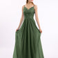 Vestidos largos de encaje y chiffon con tirantes finos Verde Oliva