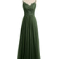 Vestidos largos de encaje y chiffon con tirantes finos Verde Oliva