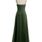 Vestidos largos de encaje y chiffon con tirantes finos Verde Oliva