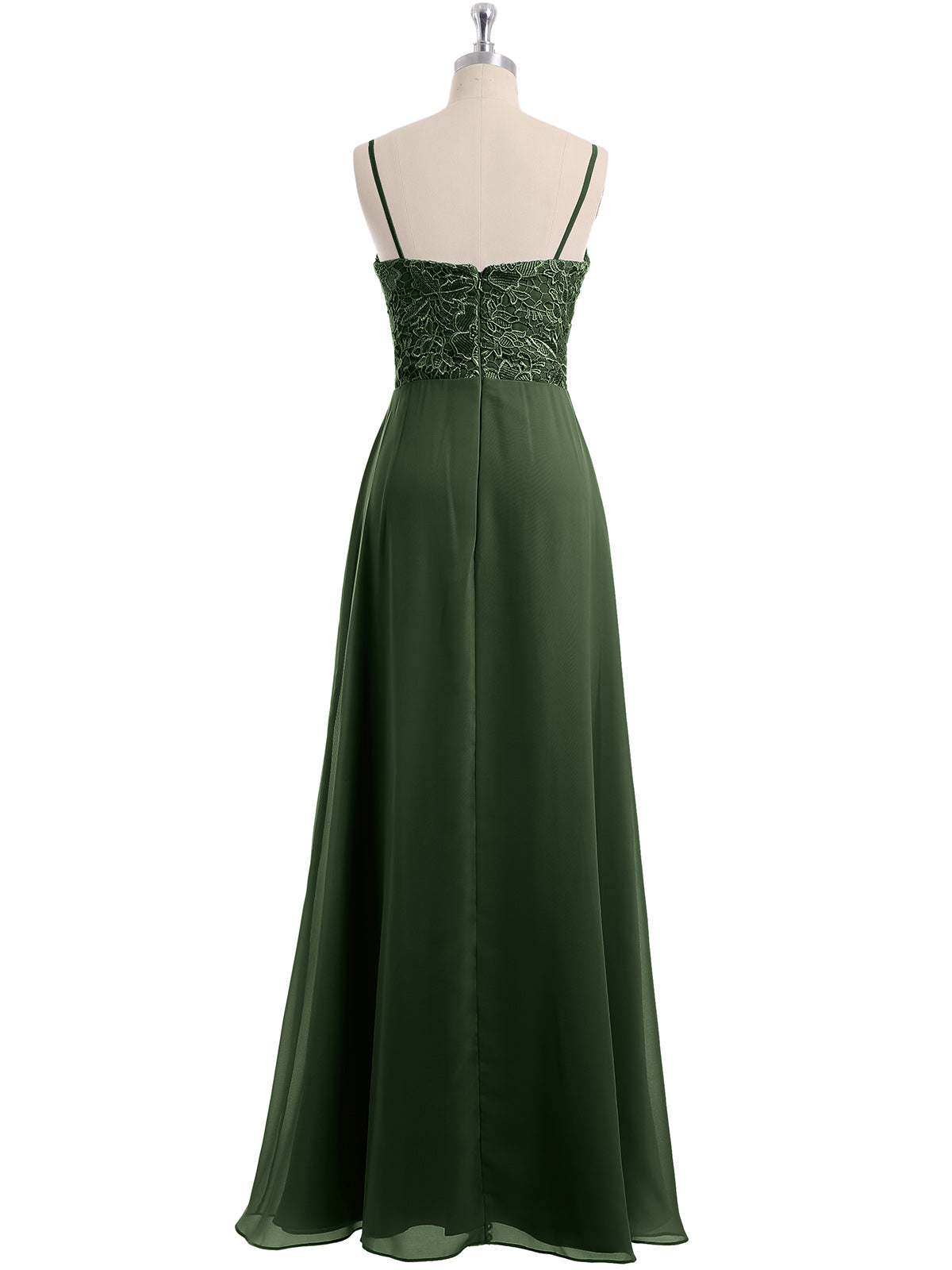 Vestidos largos de encaje y chiffon con tirantes finos Verde Oliva