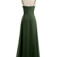 Vestidos largos de encaje y chiffon con tirantes finos Verde Oliva Tallas Grandes