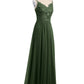 Vestidos largos de encaje y chiffon con tirantes finos Verde Oliva