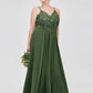 Vestidos largos de encaje y chiffon con tirantes finos Verde Oliva