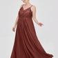 Vestidos largos de encaje y chiffon con tirantes finos Terracota Tallas Grandes