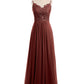 Vestidos largos de encaje y chiffon con tirantes finos Terracota