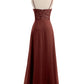 Vestidos largos de encaje y chiffon con tirantes finos Terracota
