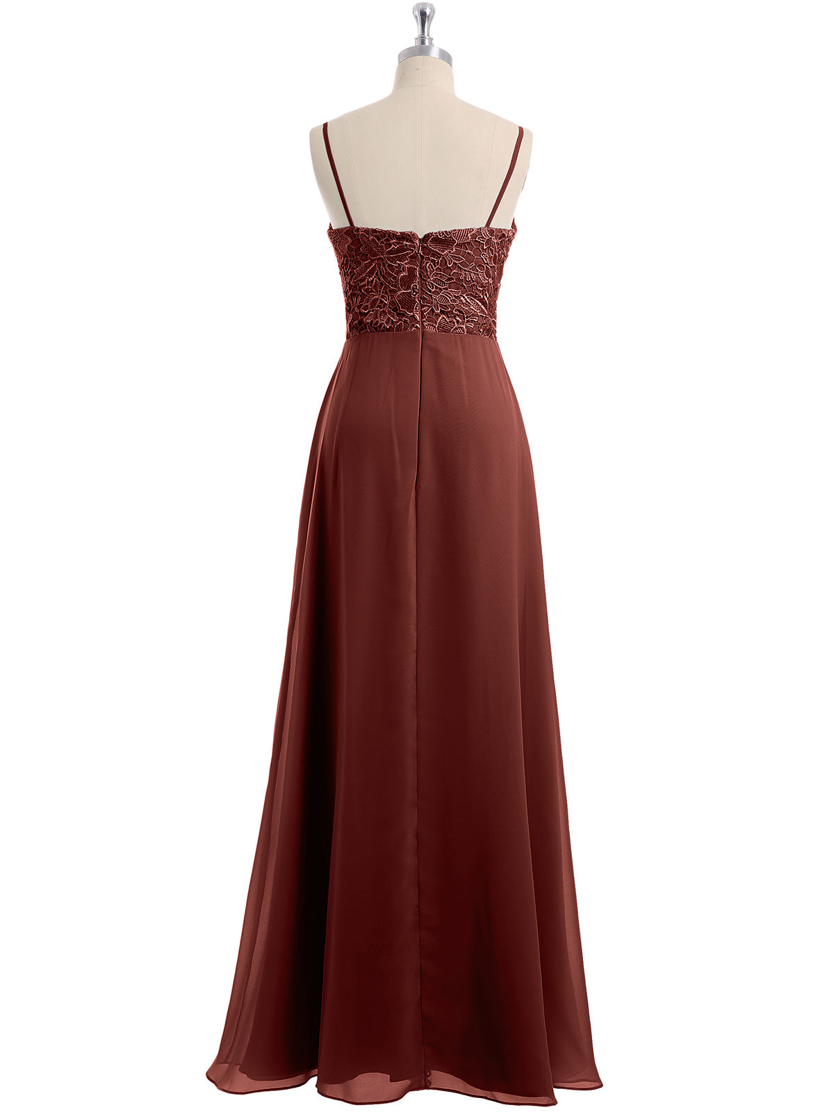 Vestidos largos de encaje y chiffon con tirantes finos Terracota Tallas Grandes