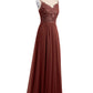 Vestidos largos de encaje y chiffon con tirantes finos Terracota