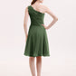 Cheryl Un Hombro Corte Encaje Vestido De Dama De Honor Verde Oliva Tallas Grandes
