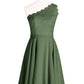 Cheryl Un Hombro Corte Encaje Vestido De Dama De Honor Verde Oliva Tallas Grandes