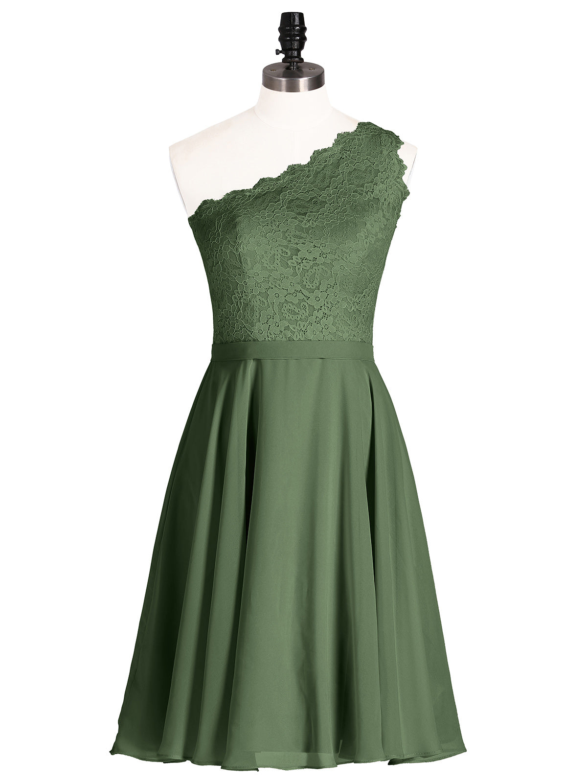 Cheryl Un Hombro Corte Encaje Vestido De Dama De Honor Verde Oliva Tallas Grandes
