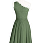 Cheryl Un Hombro Corte Encaje Vestido De Dama De Honor Verde Oliva Tallas Grandes