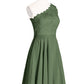 Cheryl Un Hombro Corte Encaje Vestido De Dama De Honor Verde Oliva Tallas Grandes