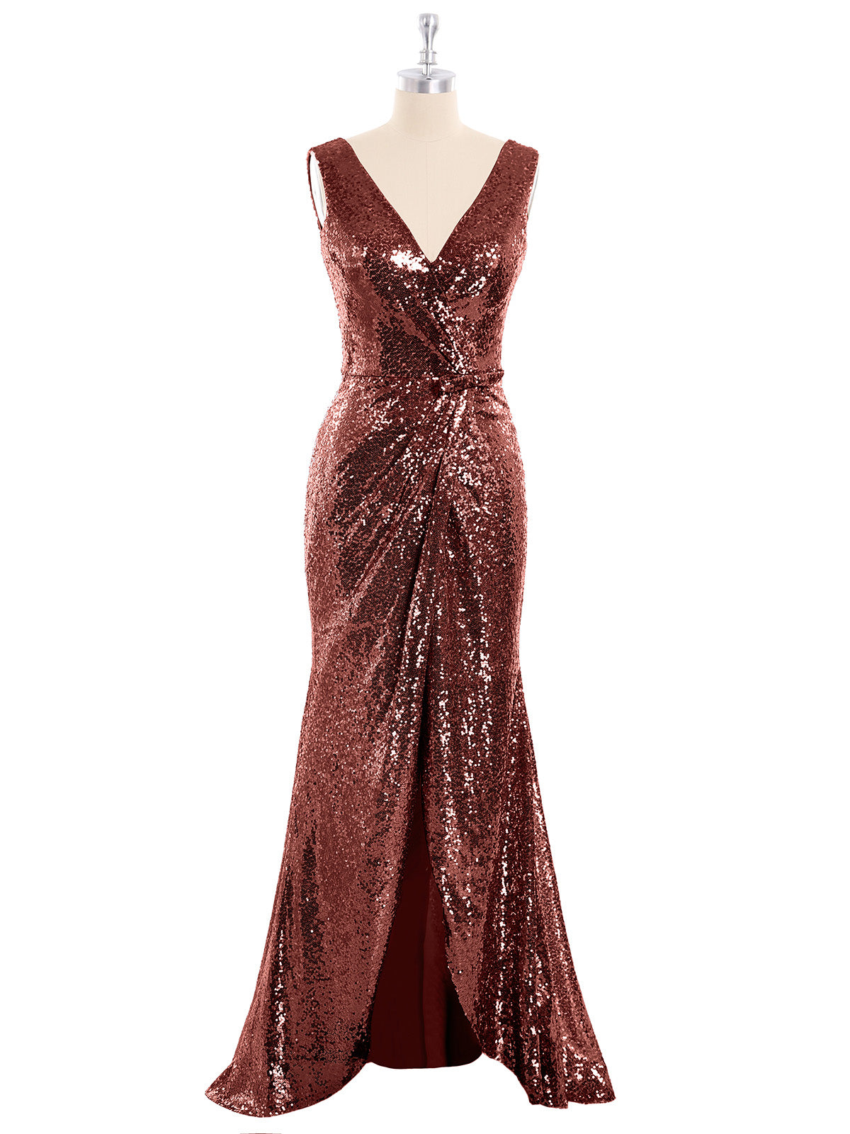 Ciel Corto Frente Largo Espalda Lentejuelas Vestido Terracota