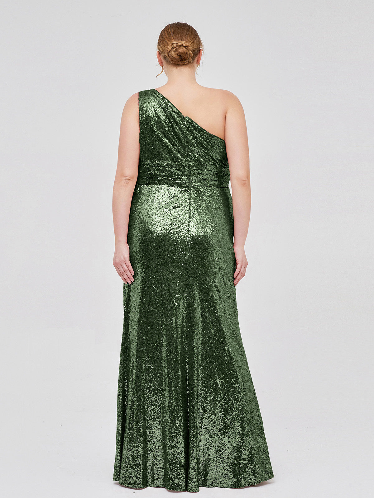 Claire Un Hombro Largo Lentejuelas Corte Verde Oliva Tallas Grandes