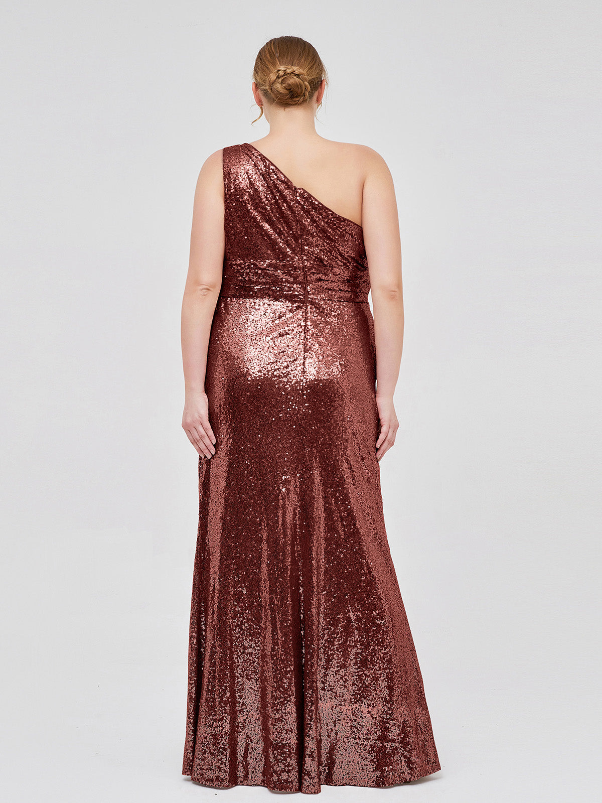 Claire Un Hombro Largo Lentejuelas Corte Terracota Tallas Grandes