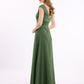Vestido de chiffon y encaje con mangas cap y escote en V Verde Oliva