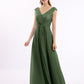 Vestido de chiffon y encaje con mangas cap y escote en V Verde Oliva