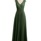 Vestido de chiffon y encaje con mangas cap y escote en V Verde Oliva