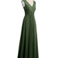 Vestido de chiffon y encaje con mangas cap y escote en V Verde Oliva