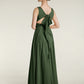 Vestidos de chiffon con espalda descubierta y escote en V Verde Oliva