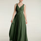 Vestidos de chiffon con espalda descubierta y escote en V Verde Oliva