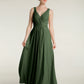 Vestidos de chiffon con espalda descubierta y escote en V Verde Oliva Tallas Grandes
