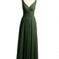 Vestidos de chiffon con espalda descubierta y escote en V Verde Oliva
