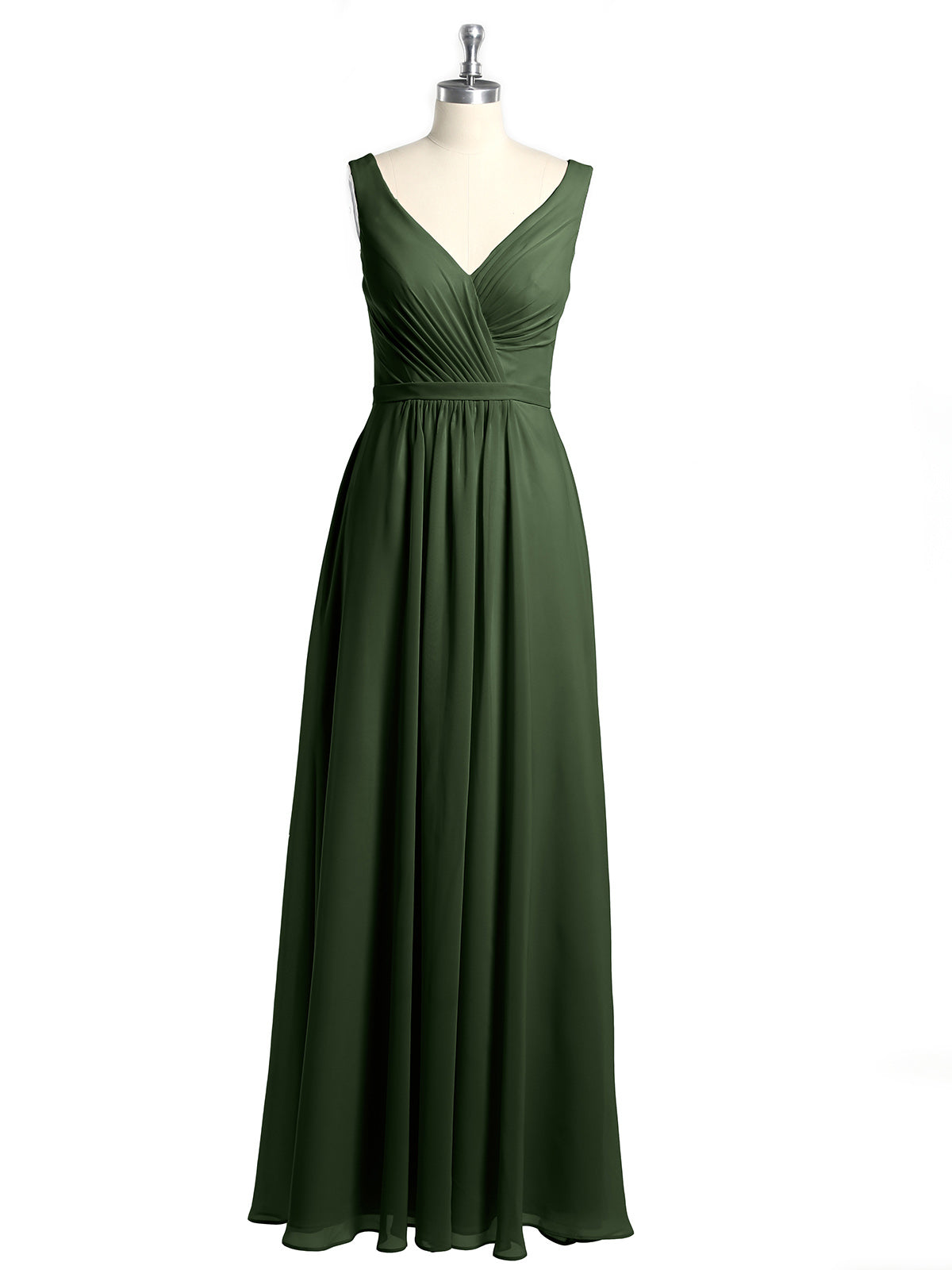 Vestidos de chiffon con espalda descubierta y escote en V Verde Oliva