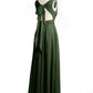 Vestidos de chiffon con espalda descubierta y escote en V Verde Oliva