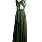 Vestidos de chiffon con espalda descubierta y escote en V Verde Oliva Tallas Grandes