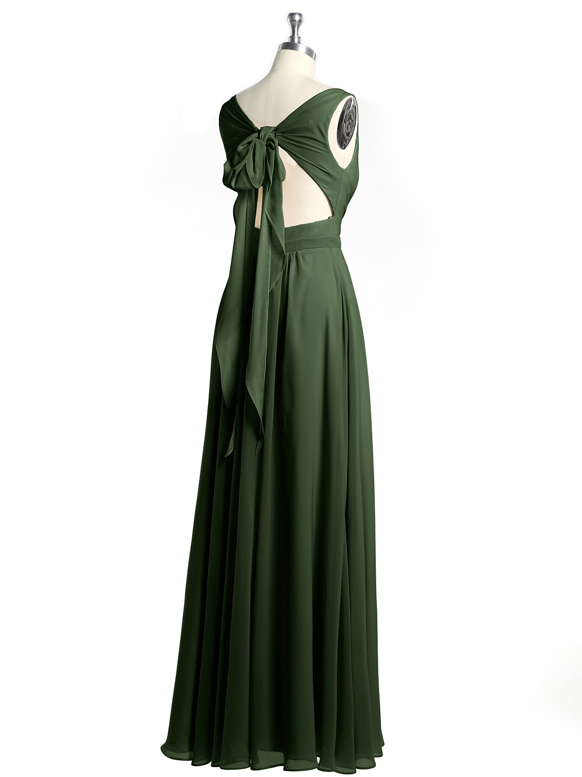 Vestidos de chiffon con espalda descubierta y escote en V Verde Oliva Tallas Grandes