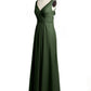 Vestidos de chiffon con espalda descubierta y escote en V Verde Oliva Tallas Grandes