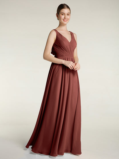 Vestidos de chiffon con espalda descubierta y escote en V Terracota
