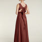Vestidos de chiffon con espalda descubierta y escote en V Terracota