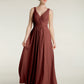 Vestidos de chiffon con espalda descubierta y escote en V Terracota