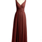 Vestidos de chiffon con espalda descubierta y escote en V Terracota Tallas Grandes